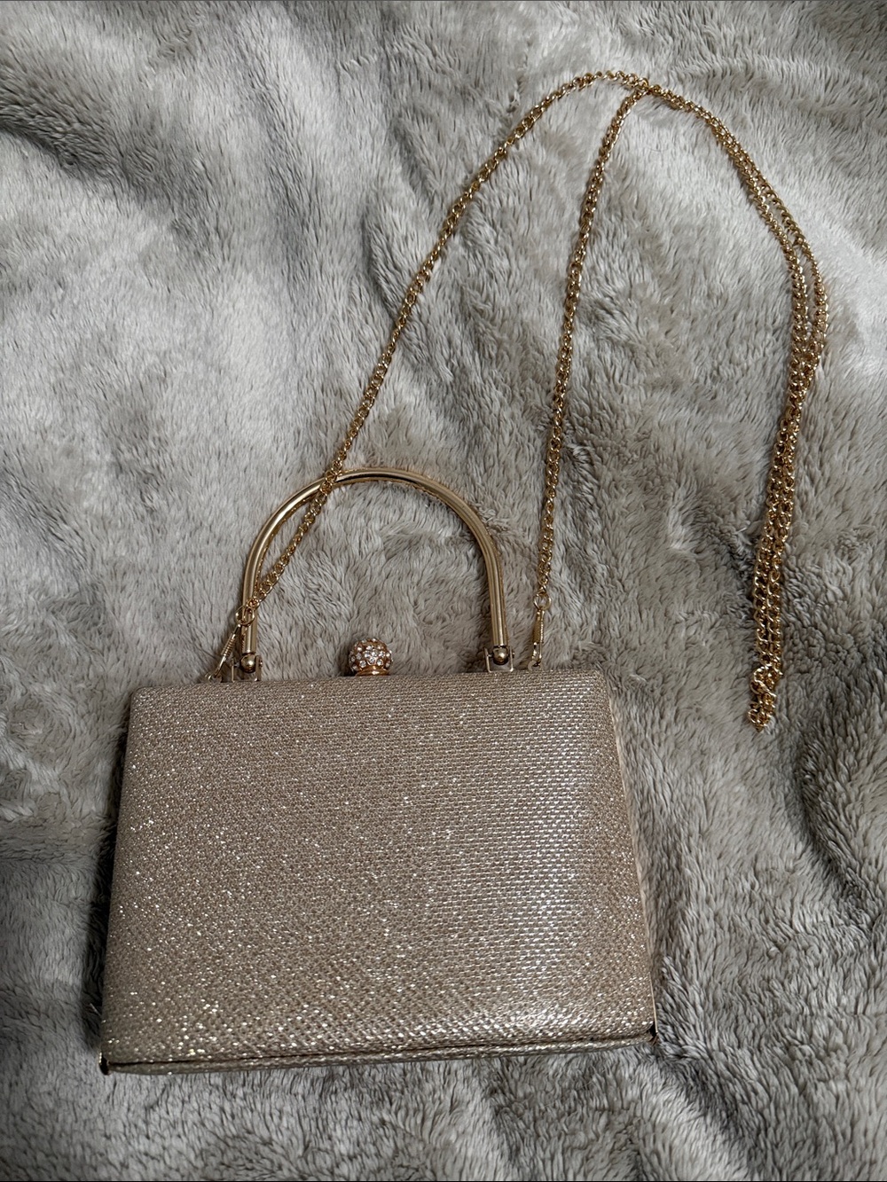 Sparkling Gold Rhinestone Evening Bag with Chain Strap - Picture 2 of 4